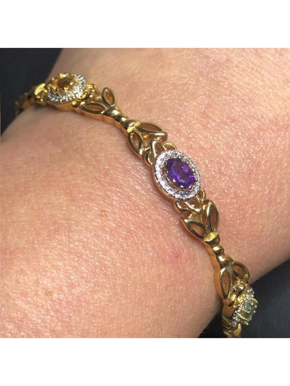 9041 PAJ BR Goldtone Multi-Gemstone Oval Link Bracelet Citrine Amethyst garnet